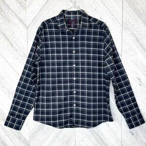 UNTUCKit Benoit Plaid Flannel Shirt Mens Medium Navy Blue Regular Fit